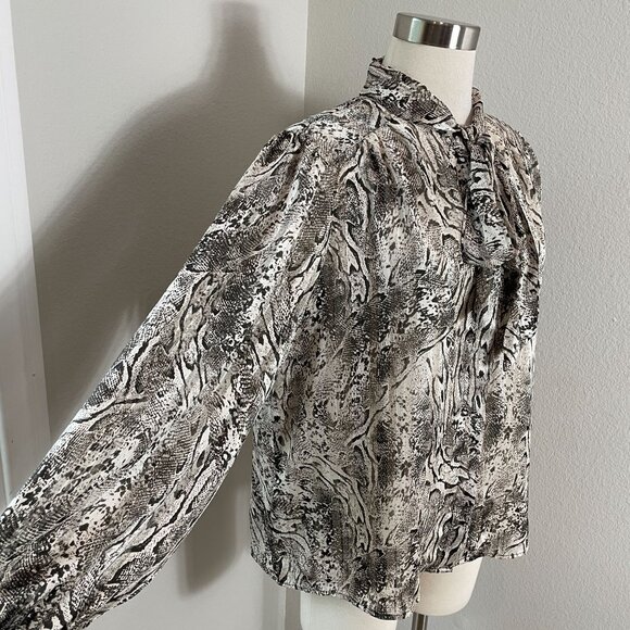 Joie Womens Large Snake Print Metallic Blouse Neck Tie Long Sleeve Shirt Top - Picture 3 of 11
